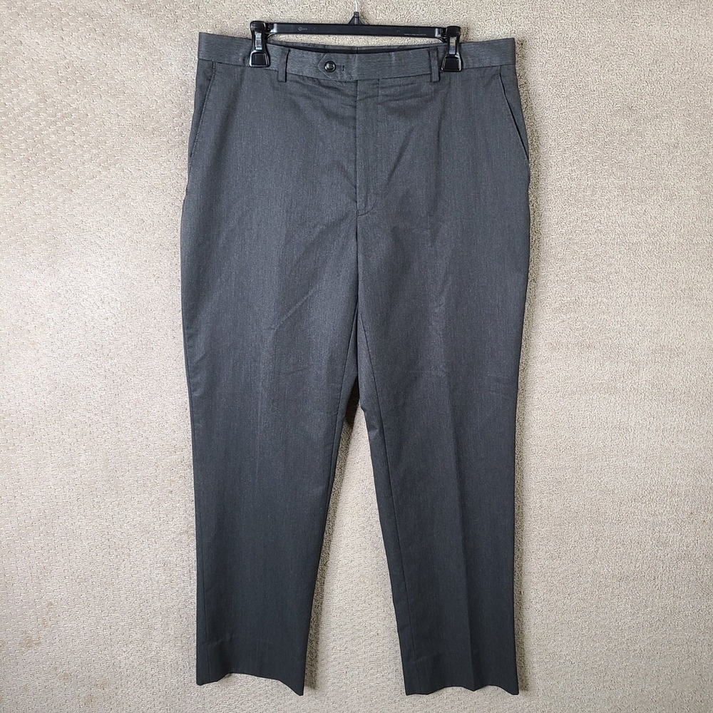 Jos A Bank Pants Mens 35x32 Gray Tailored Fit Dress Flat Front Polyester Blend
